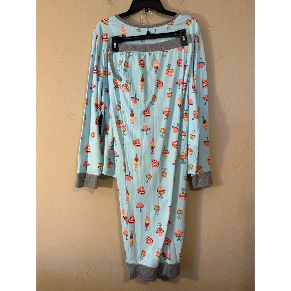 Cuddl‎ Duds Pajama Set Women XL Blue Dessert Print Henley Jogger Loungewear NEW